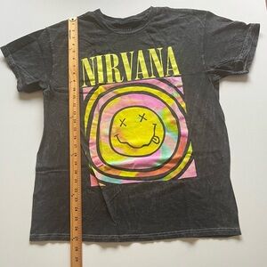 NWOT Nirvana Shirt Men's Small Gray Multicolor Tie Dye Smiley Print Grunge (F1)